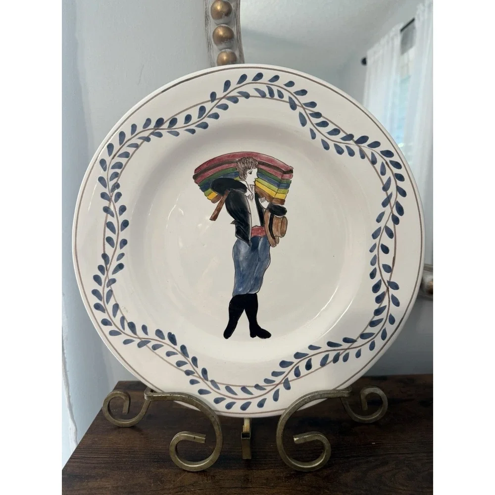 Vintage Villa Ceramica Portugal Hand Painted Folk Art Dinner‎ Plates Set 2